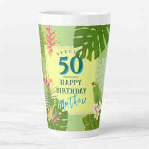Caneca De Café Latte Paraíso tropical anual verde de aniversário
