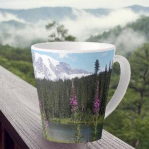 Caneca De Café Latte Parque Nacional do Rainier - Paisagem de flores se