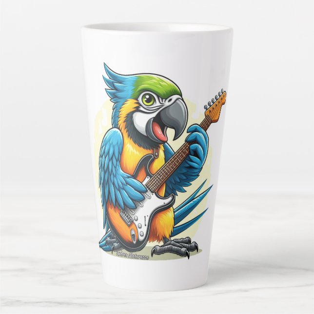 Caneca De Café Latte Parrot Rock Music (Frente)