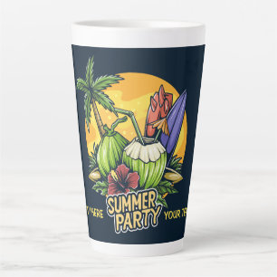 Caneca De Café Latte Partido de Verão Tropical de Texto Personalizado