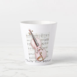Caneca De Café Latte Partitura de Violino Rosa