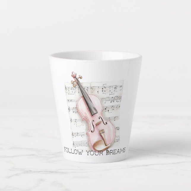 Caneca De Café Latte Partitura de Violino Rosa (Frente)