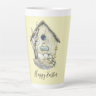 Caneca De Café Latte Páscoa de Ovos de Birdhouse com Aquarela