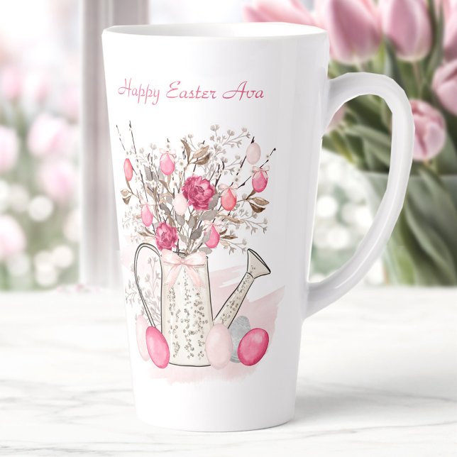 Caneca De Café Latte Páscoa Personalizada de Flores de Mola Aquosa (Watercolor Spring flowers Easter Personalized Latte Mug)