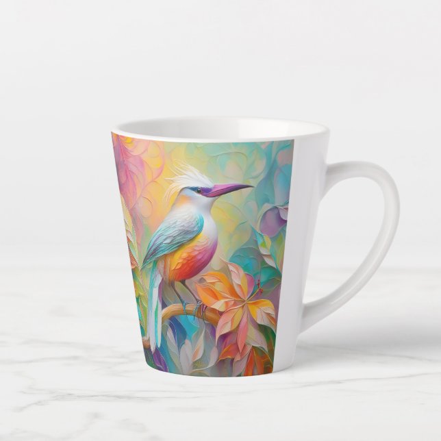 Caneca De Café Latte Pássaro da fantasia vermelho-rosa-bico (Direita)