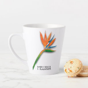 Caneca De Café Latte Pássaro da Flor Tropical do Paraíso PERSONALIZAD