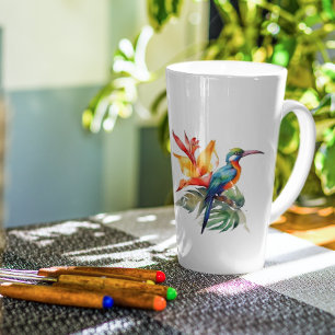 Caneca De Café Latte Pássaro do Paraíso, flor colorida de pássaro de fa