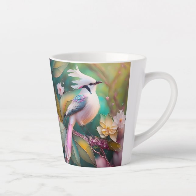 Caneca De Café Latte Pássaro Fantasia Branca - Blush Tail Jay (Direita)