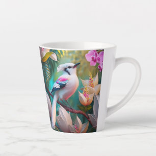 Caneca De Café Latte Pássaro Fantasia com Crista Branca e Peito Rosado