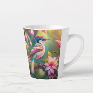 Caneca De Café Latte Pássaro Fantasia de Jay com Crista de Arco-íris