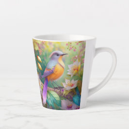 Caneca De Café Latte Pássaro Fantasia Laranja Torrado de lavanda