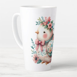 Caneca De Café Latte Pássaro Folclórico Floral com Charme Boho Pastel