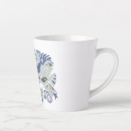 Caneca De Café Latte Pássaros emaranhados Texto personalizável azul/cin
