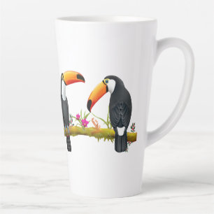Caneca De Café Latte Pássaros Turianos Tropicais