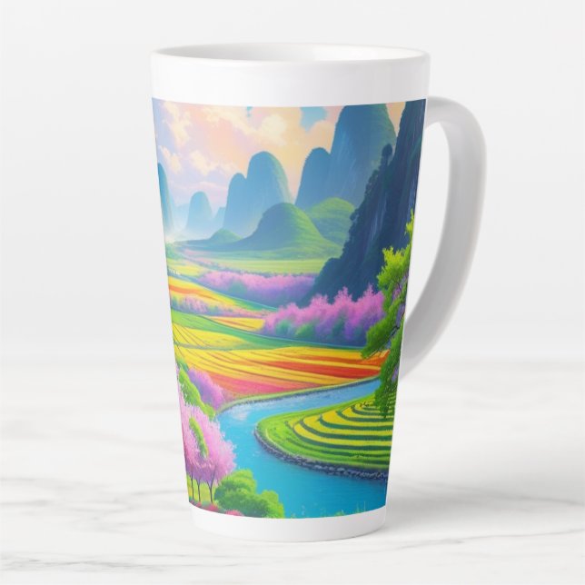Caneca De Café Latte "Passe para Primavera - Flor Cênico (Ângulo direito)