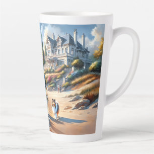 Caneca De Café Latte Passeio ao Pôr do Sol na Cabana Romântica à Beira-