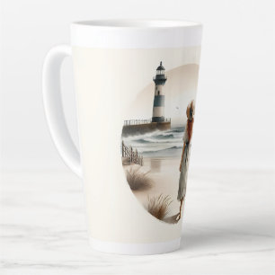 Caneca De Café Latte Passeio pelo Farol à Beira-Mar