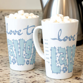 Caneca De Café Latte Pastel Blue Floral Chunky Text Slogan With Name