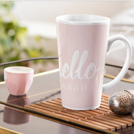 Caneca De Café Latte Pastel Mínimo Moderno, Rosa Alô E Seu Nome