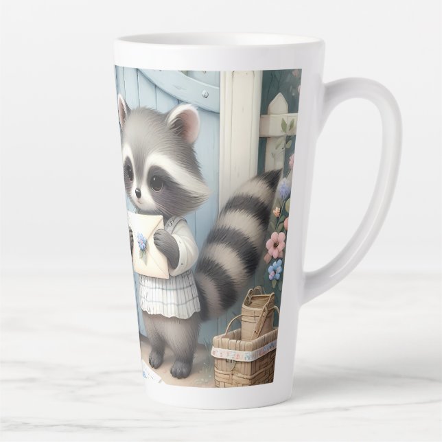 Caneca De Café Latte Pastel Raccoon Letter Garden (Direita)