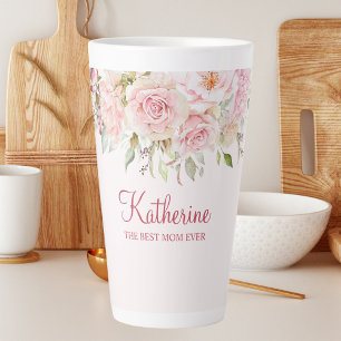 Caneca De Café Latte Pastel Rosa Flor Flor Flor A Melhor Mãe De Todos O