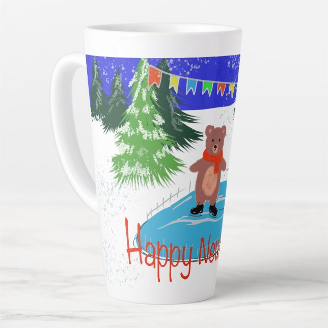Caneca De Café Latte Patinação de ursos engraçada (Ângulo esquerdo)