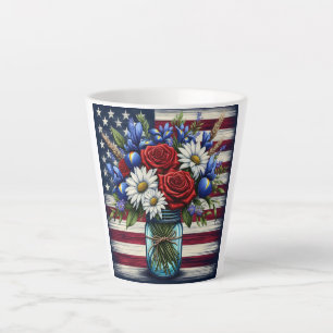 Caneca De Café Latte Patriótico, floral Americano angustiado