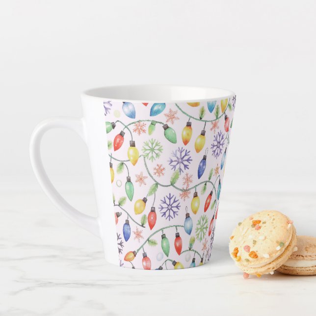 Caneca De Café Latte Pattern Retro Christmas Lights (In Situ)