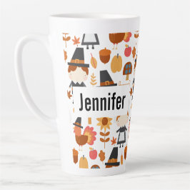 Caneca De Café Latte Patterno de Colheita de Peregrinos de Ação de Graç