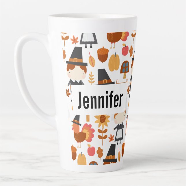 Caneca De Café Latte Patterno de Colheita de Peregrinos de Ação de Graç (Esquerda)