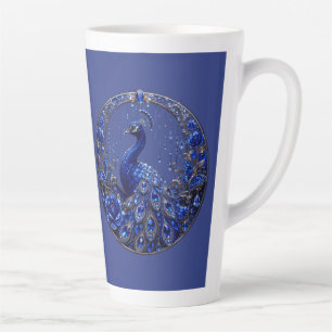 Caneca De Café Latte Pavão Azul Real Brilho de Cristal