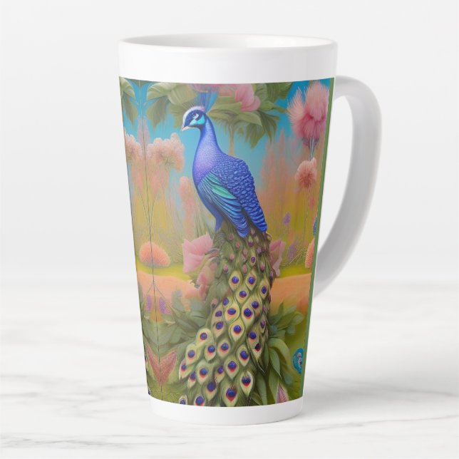 Caneca De Café Latte Pavão no Jardim (Ângulo direito)