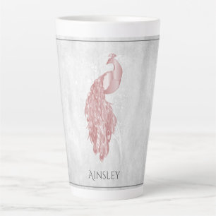 Caneca De Café Latte Pavão Rosa Elegante Personalizado Lata