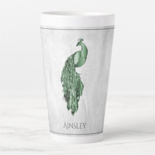 Caneca De Café Latte Pavão Verde Personalizado Latte Mug