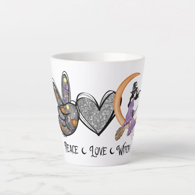 Caneca De Café Latte Paz, Amor, Bruxa (Frente)