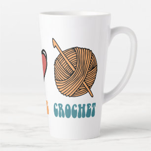Caneca De Café Latte Paz, Amor, Crochet Latte Mug