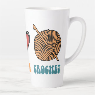 Caneca De Café Latte Paz, Amor, Crochet Latte Mug