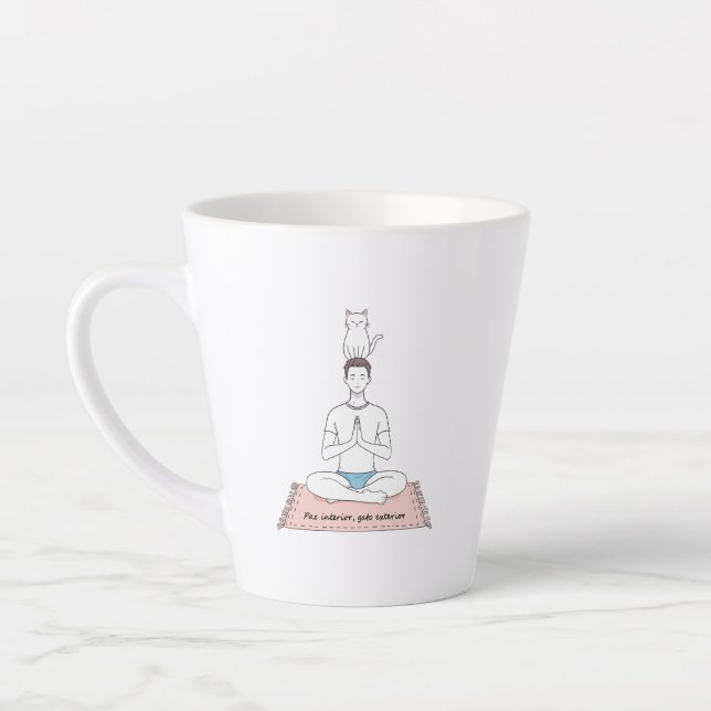 Caneca De Café Latte Paz Interior, Gato Exterior (Esquerda)