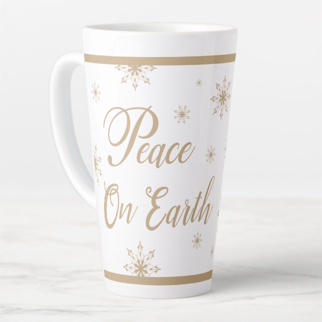 Caneca De Café Latte Paz na Terra Estrelas Douradas Natal (Ângulo esquerdo)
