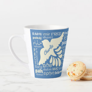Caneca De Café Latte PEACE em idiomas nome e cor personalizados