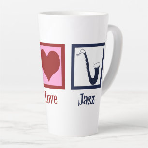 Caneca De Café Latte Peace Love Jazz Music Saxophone