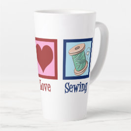 Caneca De Café Latte Peace Love Sewing Cujo Seamstresse