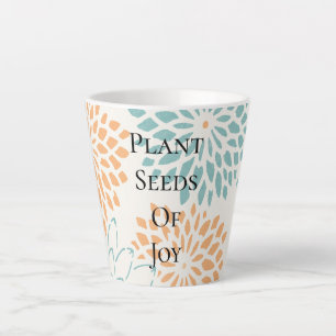 Caneca De Café Latte Peach Aqua Floral Blossomo Joy Poem