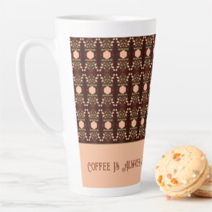 Caneca De Café Latte Peach Floral Acentuado