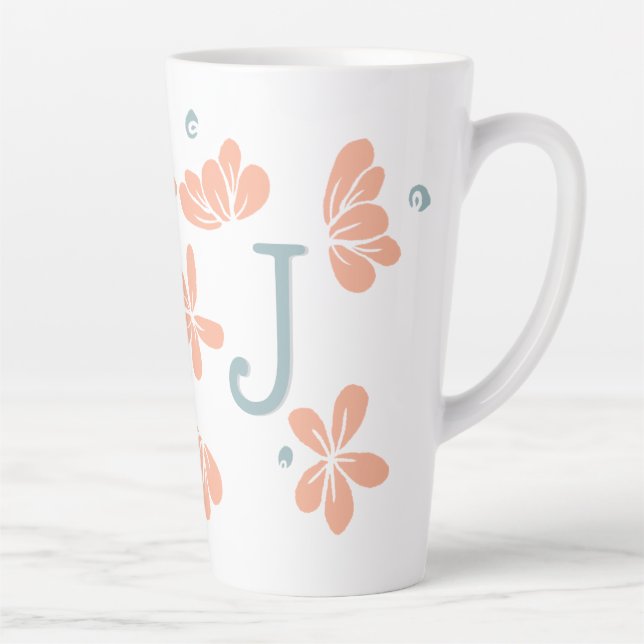 Caneca De Café Latte Peach Floral Petal Dose Inicial (Direita)