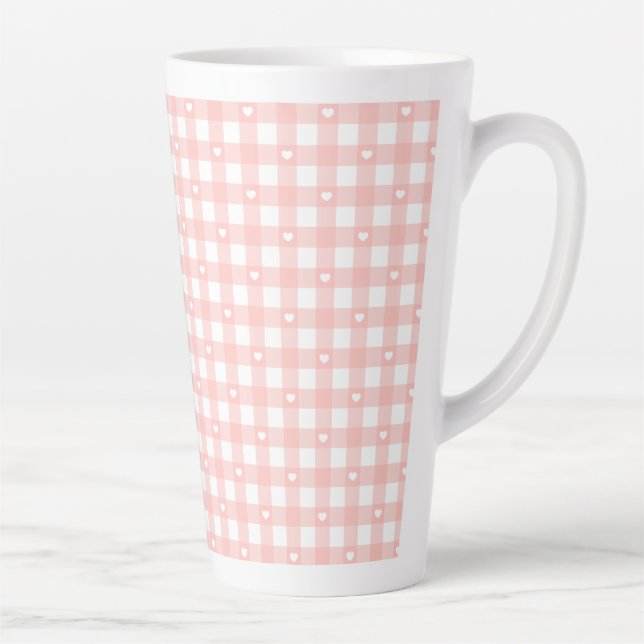 Caneca De Café Latte Peach Orange Checks (Direita)