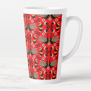 Caneca De Café Latte Peacock Bird Folk Art.
