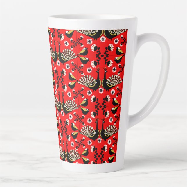 Caneca De Café Latte Peacock Bird Folk Art. (Direita)