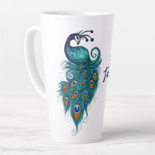 Caneca De Café Latte Peacock Feather Teal Peacocks