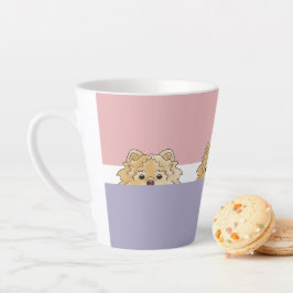 Caneca De Café Latte "Peek a Boo" Cão Pomerano |